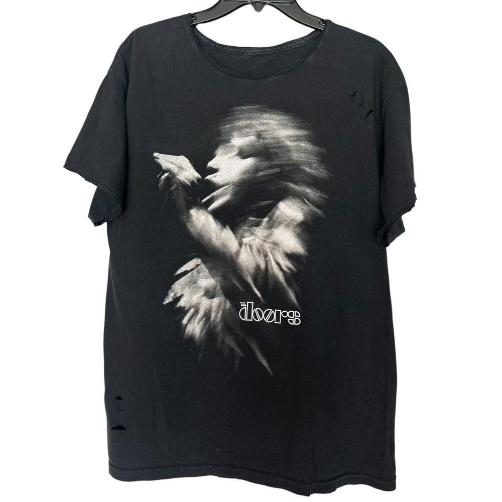 The Doors Jim Morrison Y2K Distressed Black Graphic Band T-Shirt Cut Up Tee